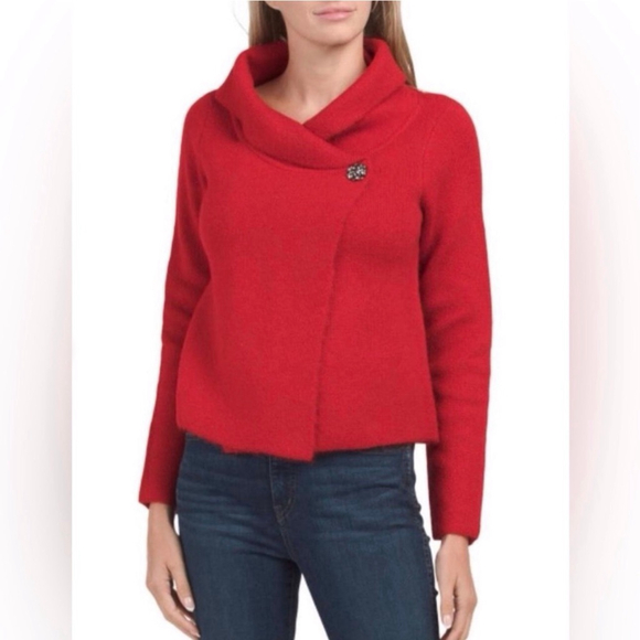 ADRIENNE VITTADINI Sweaters - Adrienne Vittadini Red Rhinestone Cardigan Sweater Medium